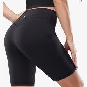 Womens 8” High Waist Workout Athletic Biker Shorts Black Yoga Running Size Small